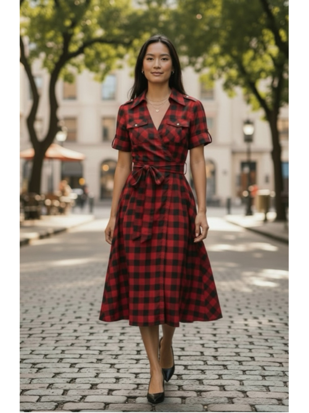 DIANE von FURSTENBERG SILK Red Black Plaid Wrap Dress Size 6